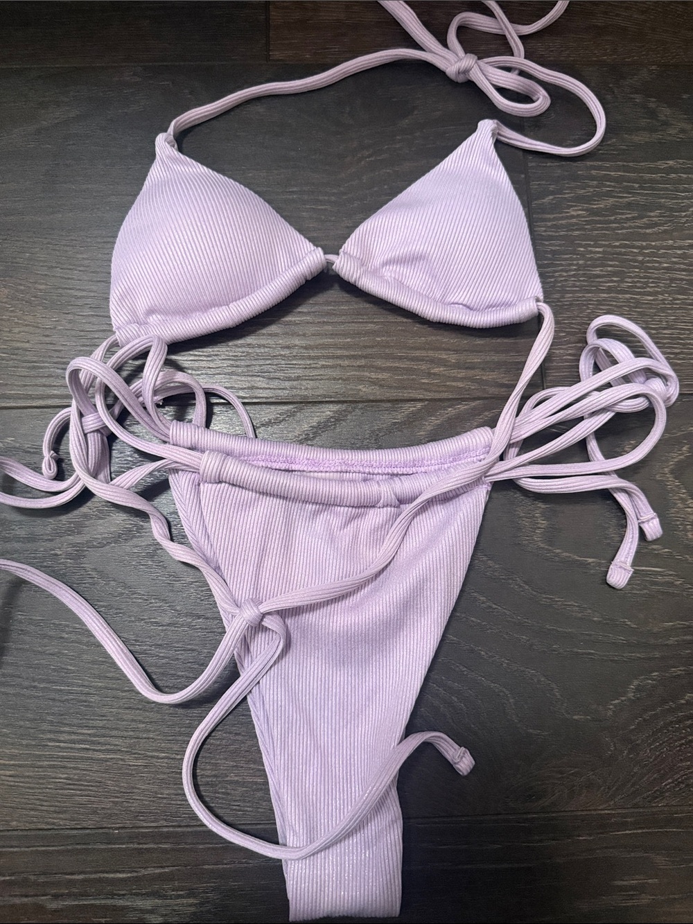 NWTS Lavender Ribbed Sparkle Bikini Size XS